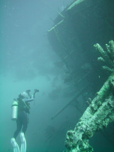 Me, diving on the Hilma Hooker wreck in Bonaire
